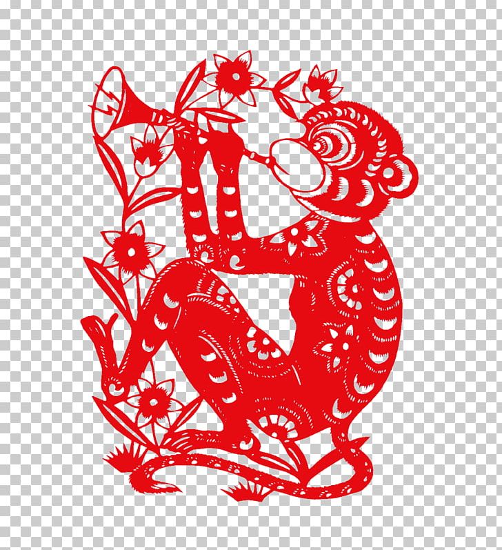 Papercutting Monkey Chinese Paper Cutting Chinese Zodiac Chinese New Year PNG, Clipart, Animals, Chinese Paper Cutting, Chinese Zodiac, Fictional Character, Grilles Free PNG Download