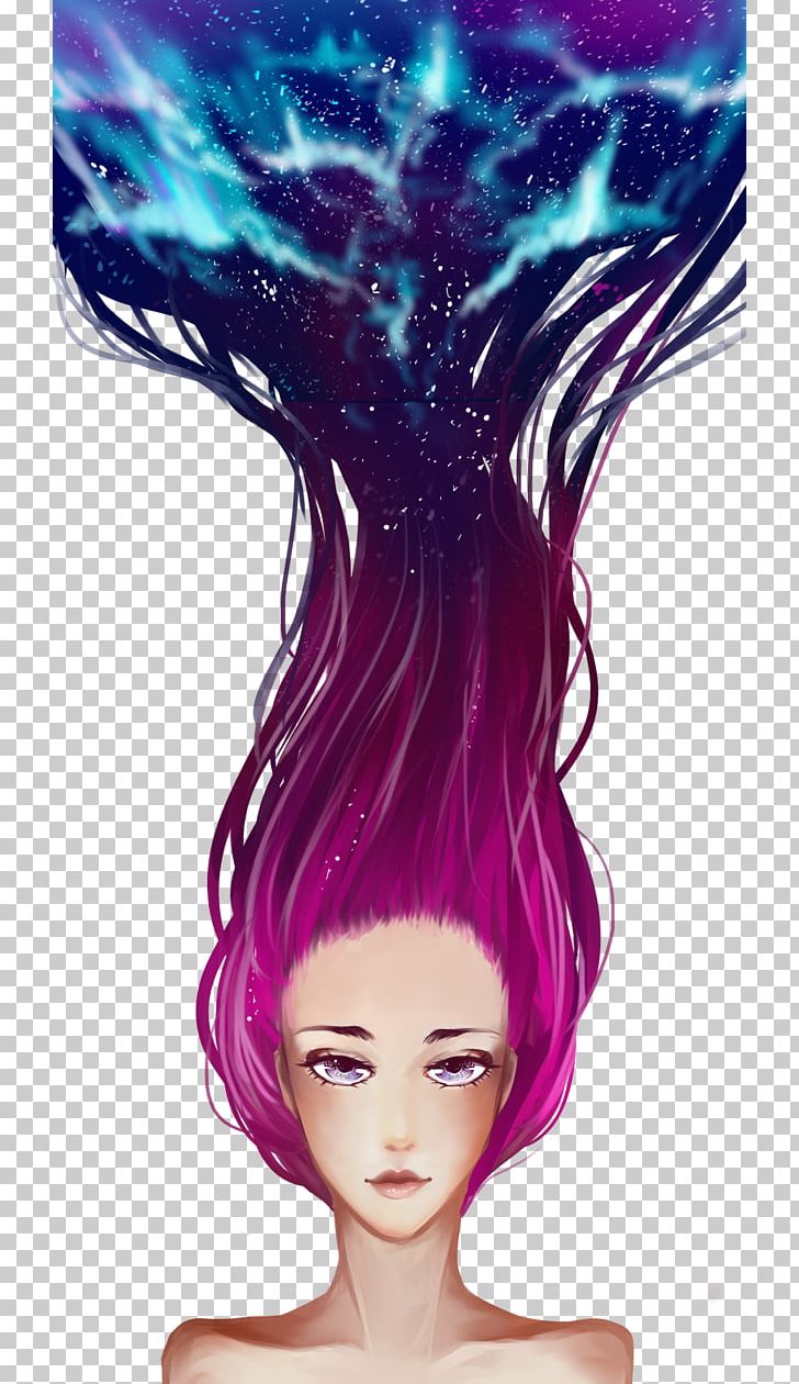 Galaxy Drawing Anime Hair PNG, Clipart, Anime, Anime Girl, Art, Black Hair, Blue Hair Free PNG Download