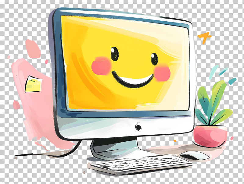 Computer Monitor - Smiling Computer Screen In Cartoon Style PNG ...