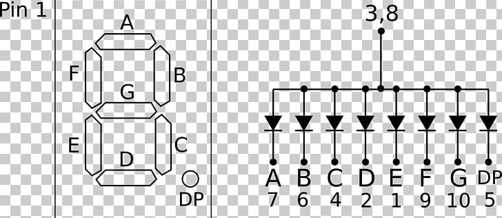 Seven-segment Display Pinout LED Display Datasheet Wiring Diagram PNG, Clipart, Angle, Area, Binary Decoder, Black And White, Circuit Diagram Free PNG Download