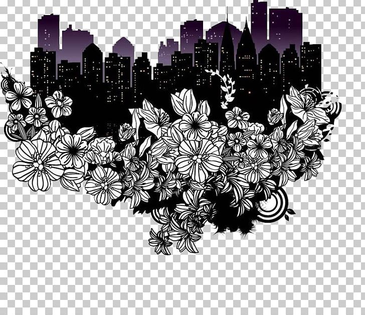 Silhouette City Black And White Photography PNG, Clipart, Architecture, Chinese Painting, Circl, Encapsulated Postscript, Flower Free PNG Download