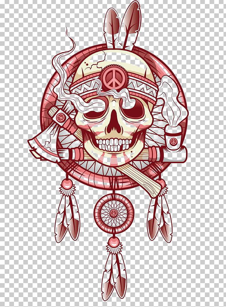 T-shirt Skull Tattoo Dreamcatcher Skeleton PNG, Clipart, Bone, Cartoon, Ceremonial Pipe, Cigarette, Clothing Free PNG Download