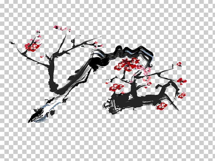 Ink Wash Painting Art Plum Blossom PNG, Clipart, Black And White, Branch, Calligraphy, Download, Flower Free PNG Download