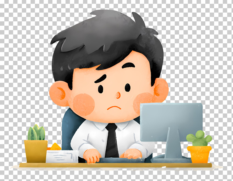 Worried Office Worker At Desk PNG