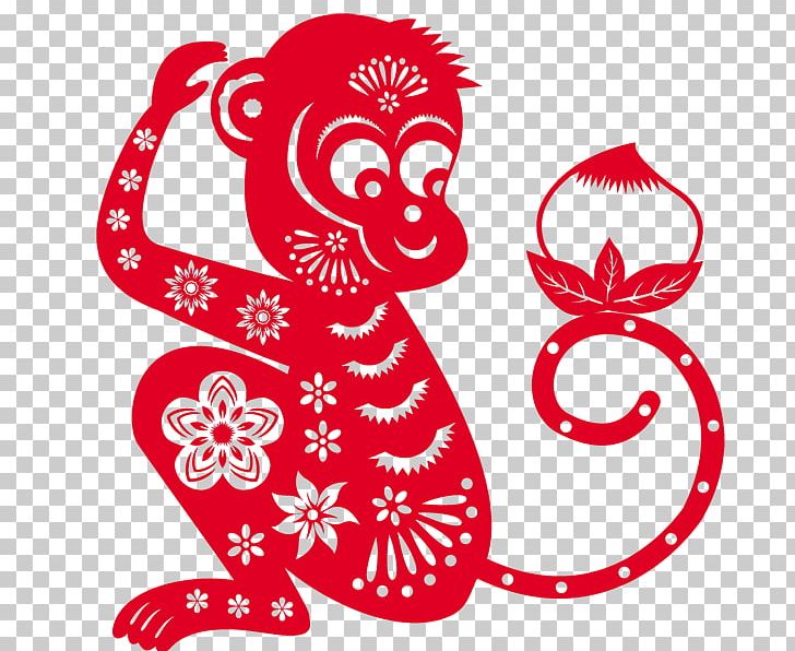 Chinese New Year Monkey Greeting Card Chinese Calendar PNG, Clipart, Animals, Chinese Paper Cutting, Fictional Character, Flower, Greeting Free PNG Download