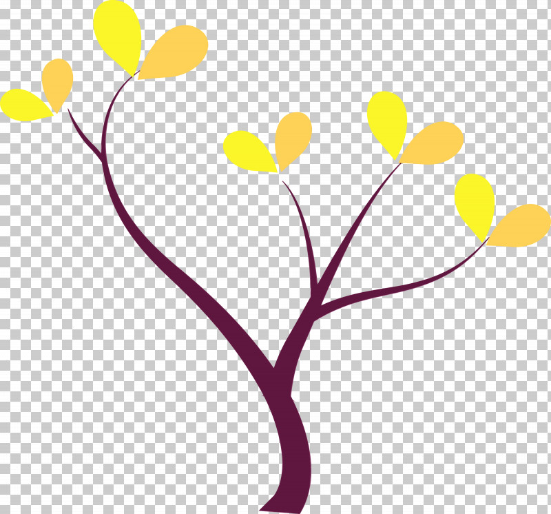Yellow Leaf Heart Pedicel Plant PNG, Clipart, Abstract Tree, Branch, Cartoon Tree, Flower, Heart Free PNG Download
