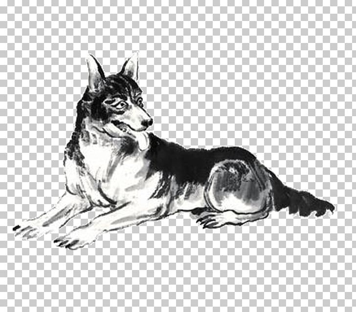 Dog Ink Wash Painting Chinese Zodiac PNG, Clipart, Animals, Black, Carnivoran, Catdog, Cat Like Mammal Free PNG Download