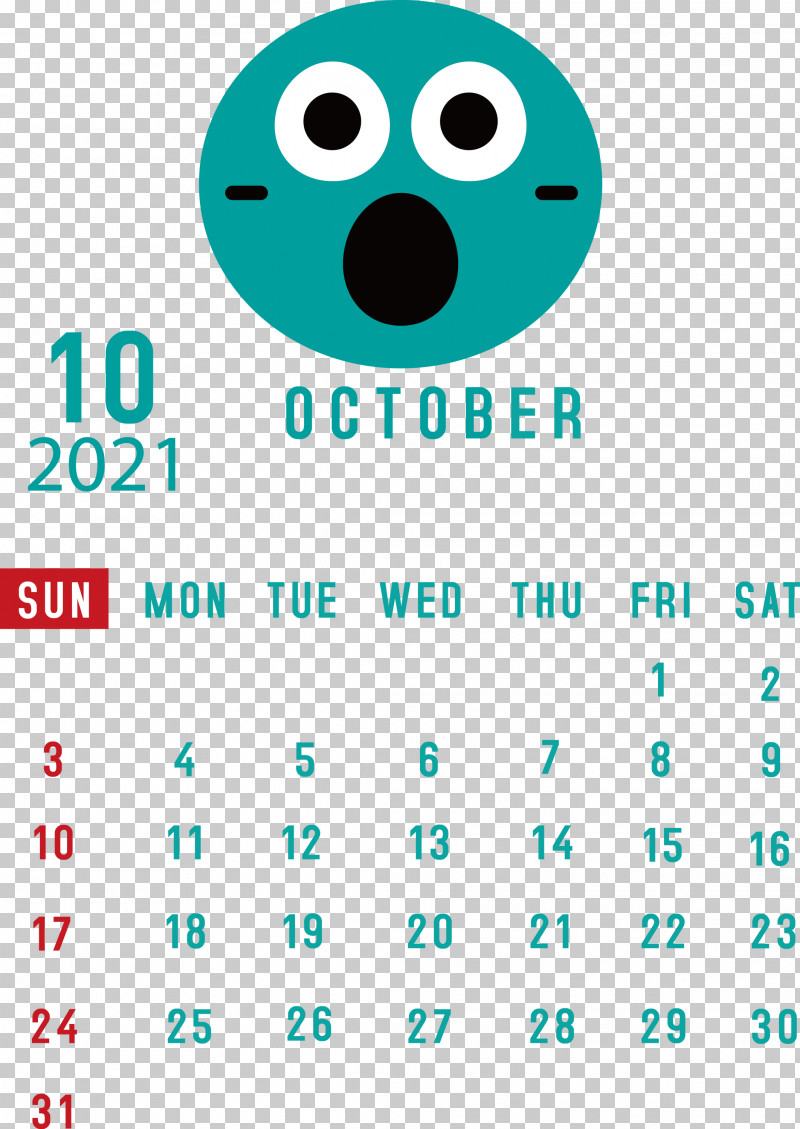 October 2021 Printable Calendar October 2021 Calendar PNG, Clipart, Android, Aqua M, Emoticon, Geometry, Green Free PNG Download