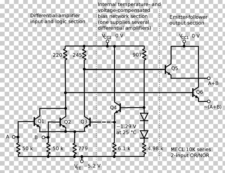 Emitter-coupled Logic Logic Gate Electronic Circuit Circuit Diagram Transistor–transistor Logic PNG, Clipart, Angle, Area, Black And White, Circuit Component, Circuit Diagram Free PNG Download