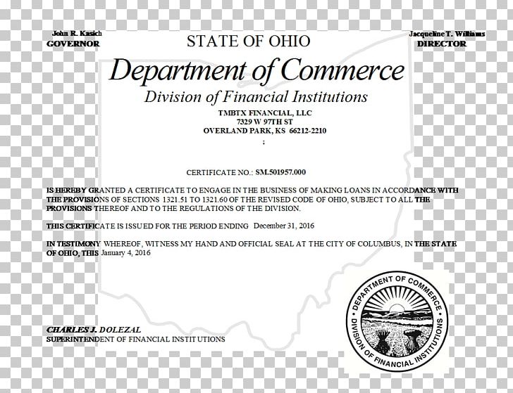 Ohio Document Title Loan Installment Loan PNG, Clipart, Annual Percentage Rate, Area, Black And White, Brand, Certificate Banner Free PNG Download