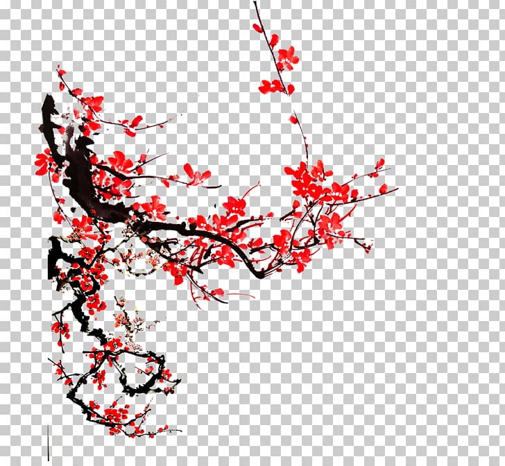 Plum Blossom Ink Wash Painting Chinese Painting PNG, Clipart, Black And White, Branch, Chinese Style, Flower, Flowers Free PNG Download