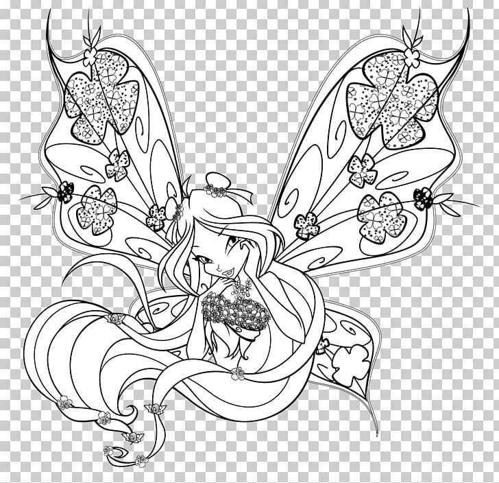 Bloom Line Art Black And White Tecna Coloring Book PNG, Clipart, Adult, Black, Bloom, Brush Footed Butterfly, Child Free PNG Download