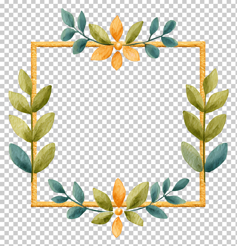 Golden Rectangle Frame - Golden Floral Square Frame PNG