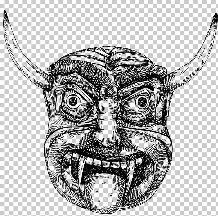 Mask Demon Visual Arts Sketch PNG, Clipart, Art, Black And White, Demon, Drawing, Fictional Character Free PNG Download