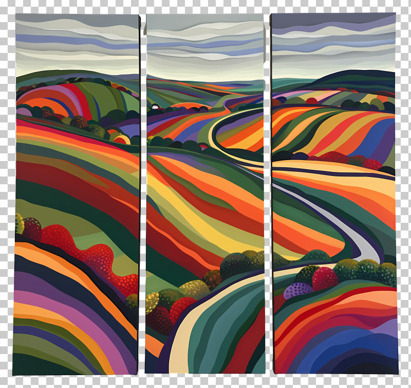 Colorful Landscape - Colorful Landscape With Hills And Fields PNG