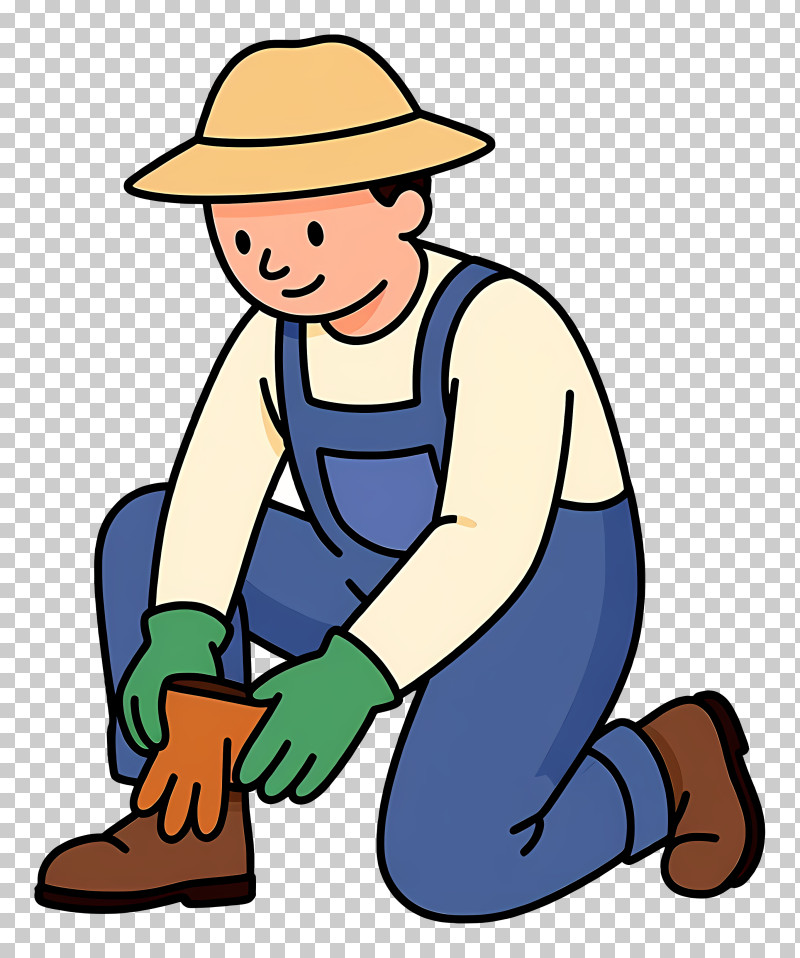 Farmer Farming - Gardener Kneeling Putting On Gloves PNG