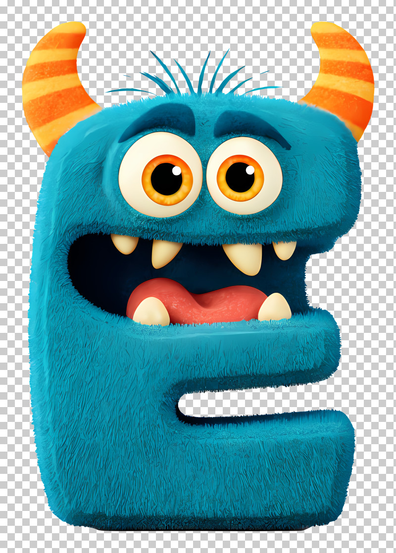 Cute Monster Alphabet E - Blue Monster Cartoon Character PNG