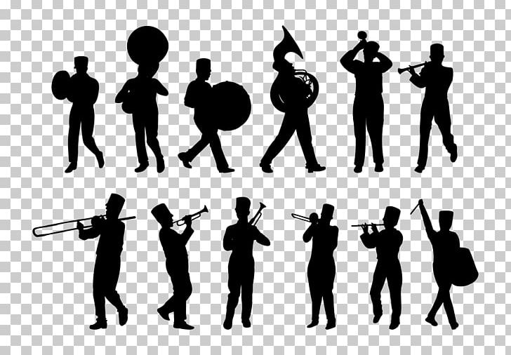 Silhouette Marching Band Musical Ensemble PNG, Clipart, Animals, Arm, Band, Black And White, Brand Free PNG Download