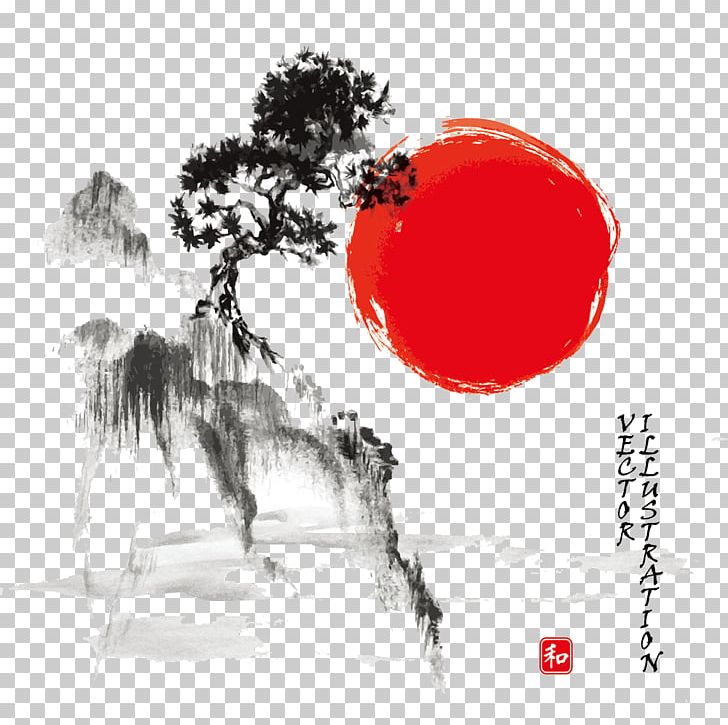 Ink Wash Painting Drawing Japanese Art Watercolor Painting PNG, Clipart, Art, Black And White, Circle, Computer Wallpaper, Hand Painted Free PNG Download