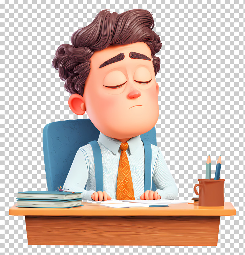 Tired Office Worker At Desk PNG