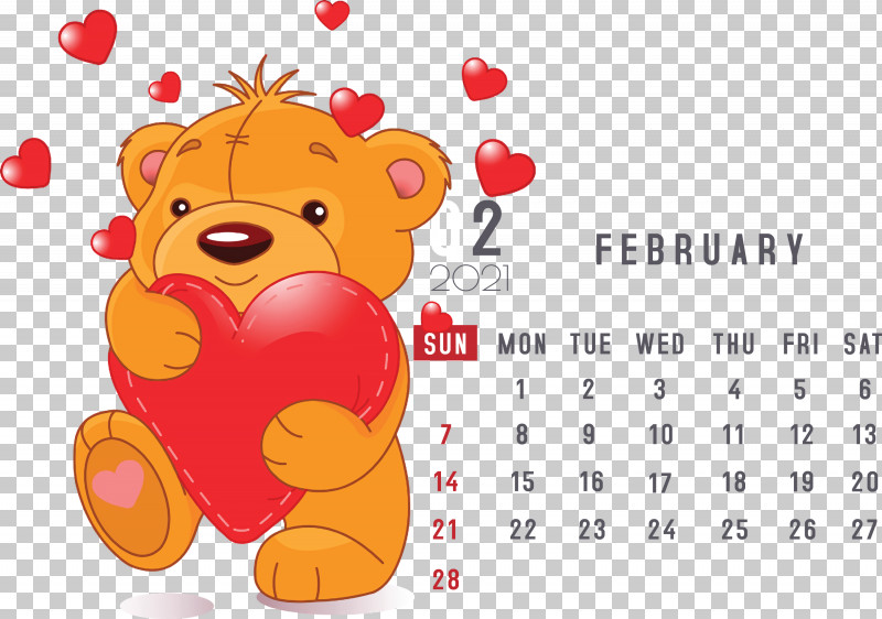 February 2021 Printable Calendar February Calendar 2021 Calendar PNG, Clipart, 2021 Calendar, Bears, Cuteness, Giant Panda, Heart Free PNG Download