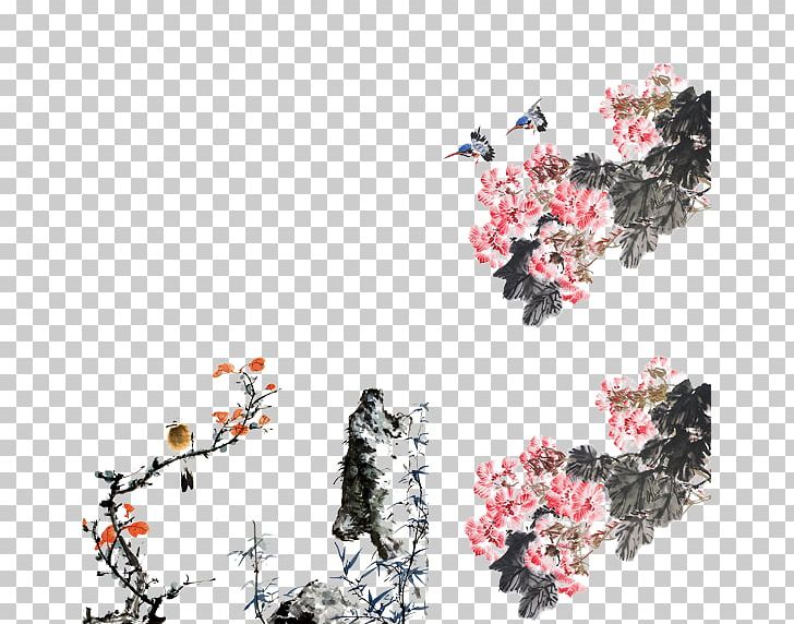 Bird-and-flower Painting Ink Wash Painting Shan Shui Gongbi Watercolor Painting PNG, Clipart, Bloom, Branch, Chinese Painting, Chinois, Download Free PNG Download