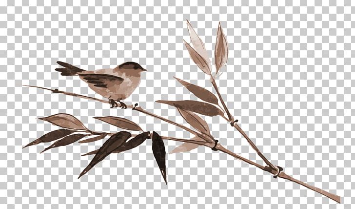 Japanese Painting Ink Wash Painting Cherry Blossom PNG, Clipart, Bamboo Leaves, Beak, Bird, Branch, Cartoon Free PNG Download