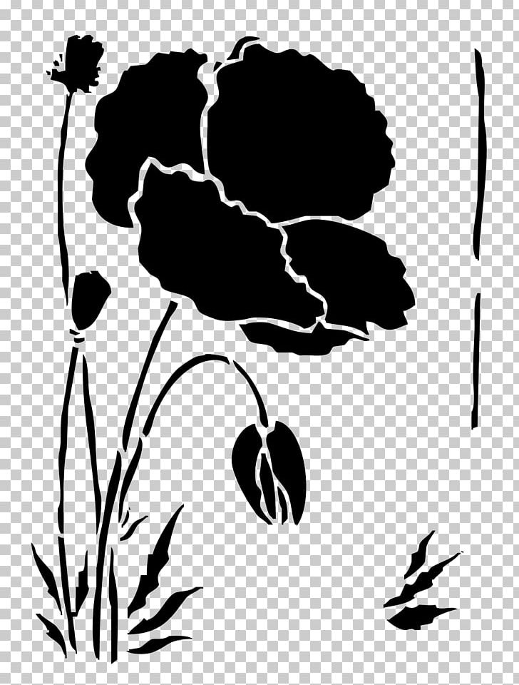 Poppy Stencil Drawing Flower Pattern PNG, Clipart, Art, Black, Black And White, Branch, Bud Free PNG Download