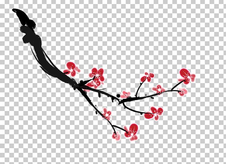 Ink Wash Painting Plum Blossom Graphic Design PNG, Clipart, Art, Blossom, Body Jewelry, Branch, Cherry Blossom Free PNG Download