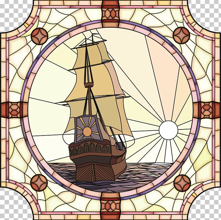 Sailing Ship Stained Glass PNG, Clipart, Art, Barque, Boat, Cartoon, Circle Free PNG Download