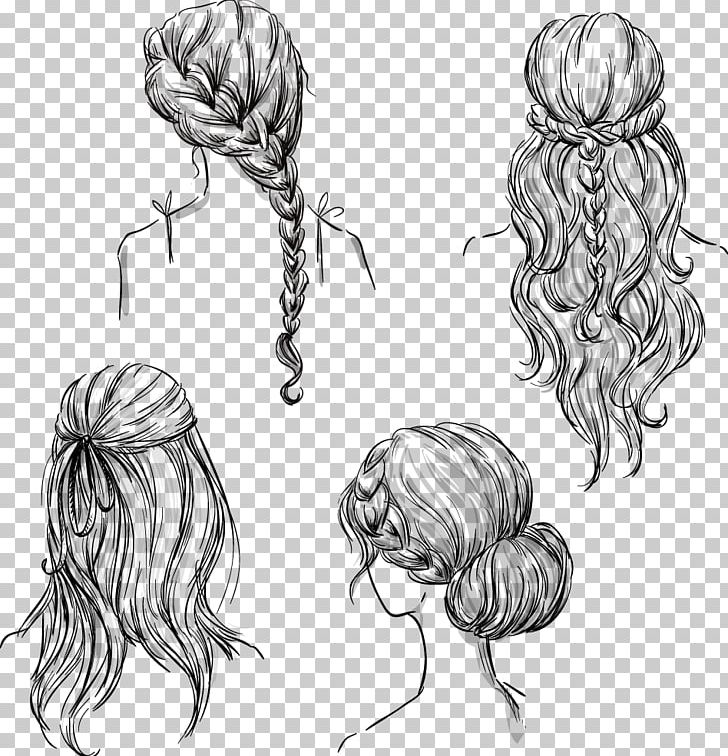 Premium Vector | Set of different female hairstyles vector black and white  sketch