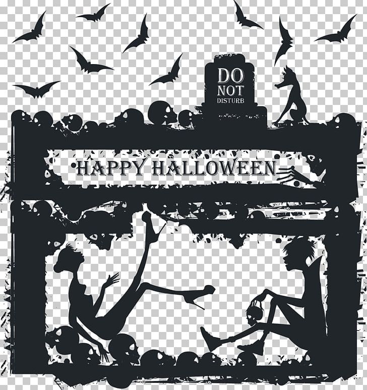 Halloween Greeting Card Illustration PNG, Clipart, Background Black, Bat, Black, Black And White, Black Hair Free PNG Download