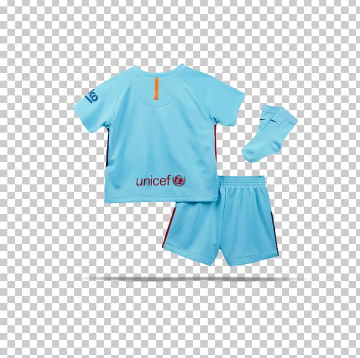 FC Barcelona T-shirt 2017-2018 Barcelona Away Nike Baby Kit Football Sleeve PNG, Clipart, Aqua, Azure, Blue, Clothing, Collar Free PNG Download