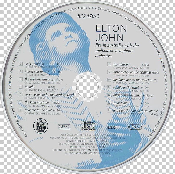 Elton John Live In Australia With The Melbourne Symphony Orchestra Candle In The Wind Phonograph Record Compact Disc PNG, Clipart, Compact Disc, Disk Storage, Dvd, Elton John, Label Free PNG Download