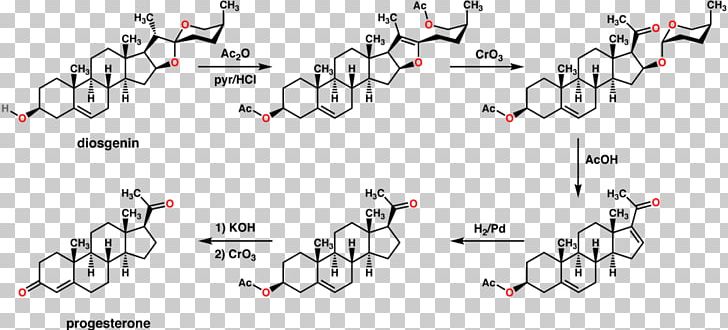 Progesterone Diosgenin Chemical Synthesis Semisynthesis Bioidentical Hormone Replacement Therapy PNG, Clipart, Angle, Auto Part, Black And White, Degradation, Natural Product Free PNG Download