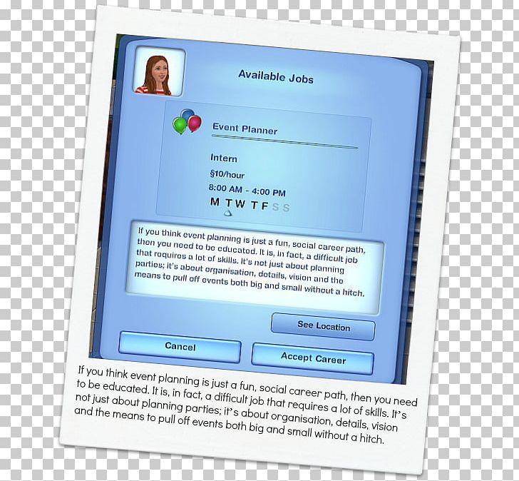 The Sims 3 The Sims 4 Computer Program Mod The Sims Careers: Florist PNG, Clipart, Adult, Blue, Career, Computer, Computer Monitor Free PNG Download