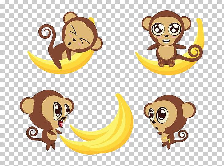 Ape Monkey Banana Cartoon PNG, Clipart, Activities, Animal, Banana Leaves, Body, Carnivoran Free PNG Download