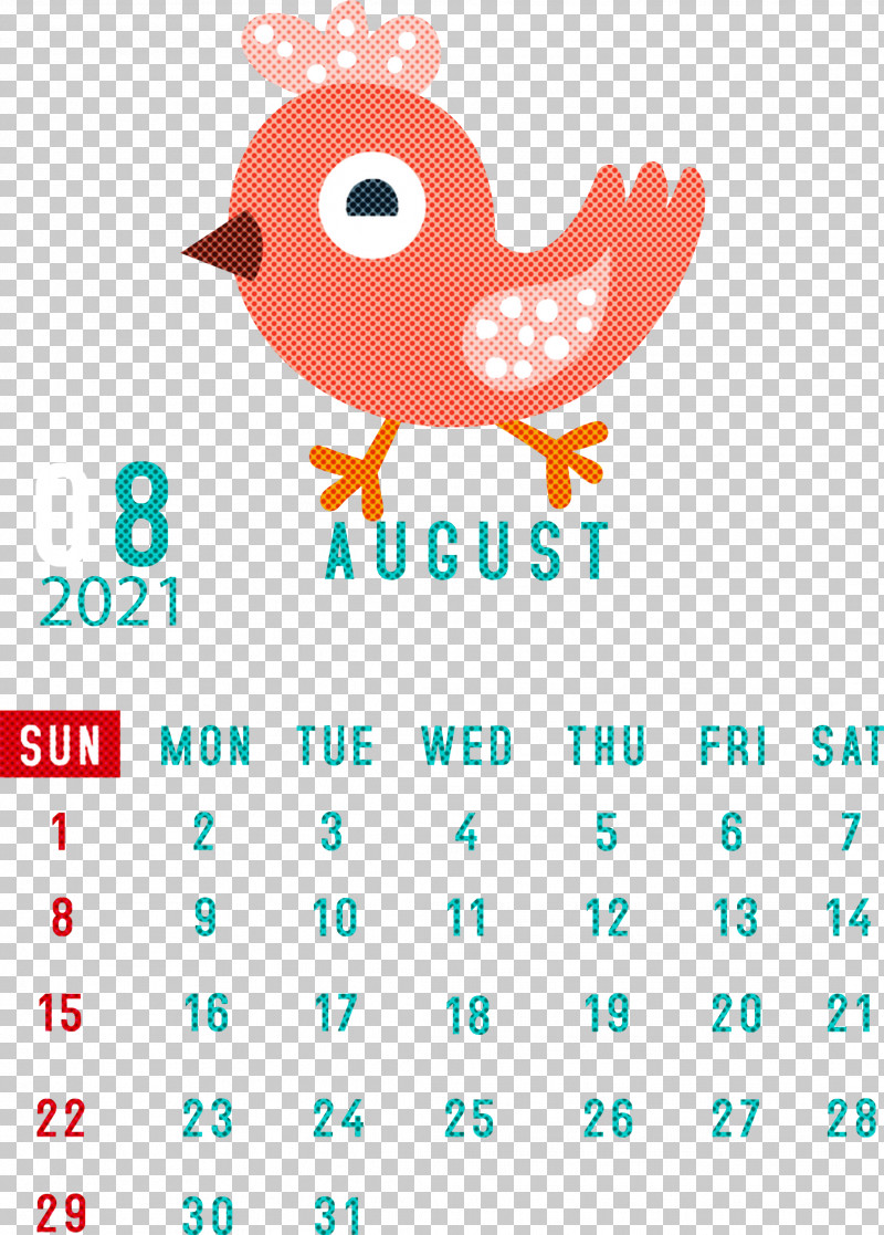 August 2021 Calendar August Calendar 2021 Calendar PNG, Clipart, 2021 Calendar, Beak, Biology, Calendar System, Line Free PNG Download