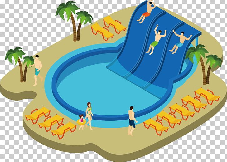 Water Park Swimming Pool Illustration PNG, Clipart, Amusement Park, Area, Bench, Blue, Coconut Tree Free PNG Download