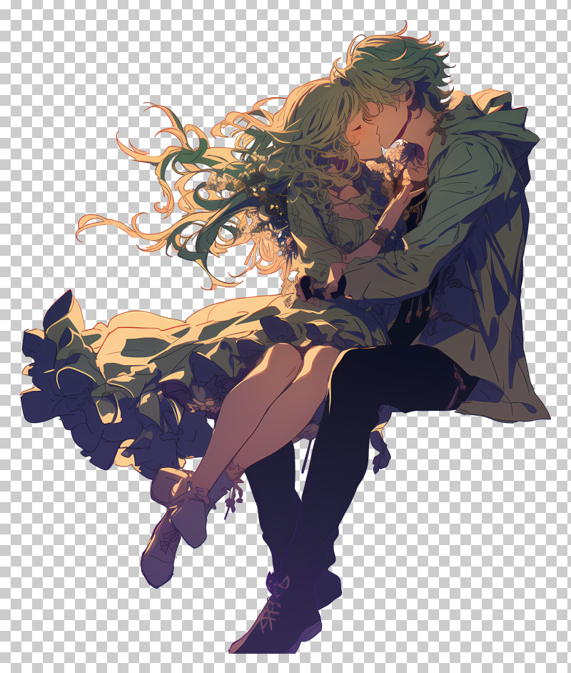 Anime Kiss - Loving Couple In Warm Embrace PNG