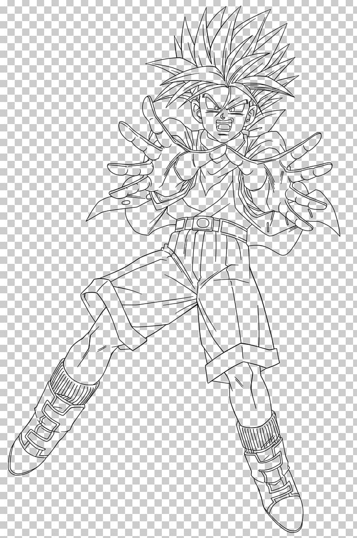 Line Art Trunks Goku Majin Buu Drawing PNG, Clipart, Arm, Artwork, Black, Black And White, Cartoon Free PNG Download