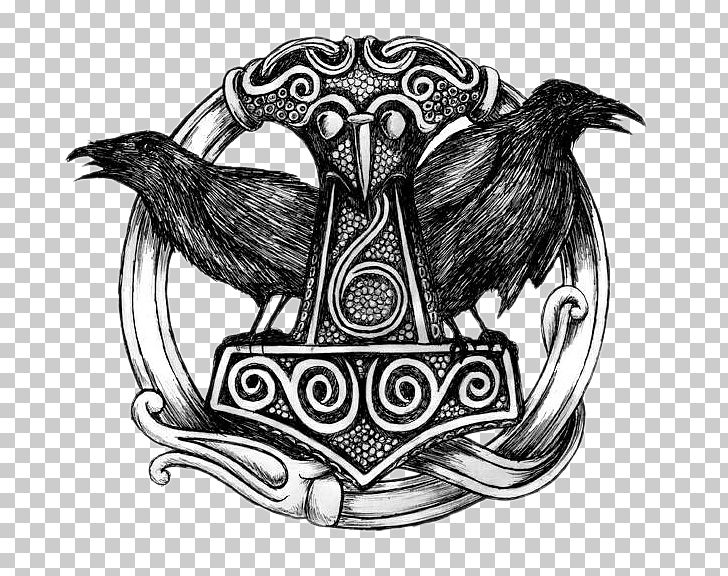 Thor: God Of Thunder Odin Mjölnir The Raven PNG, Clipart, Black And White, Brand, Cartoon, Crow, Handpainted Cartoon Free PNG Download