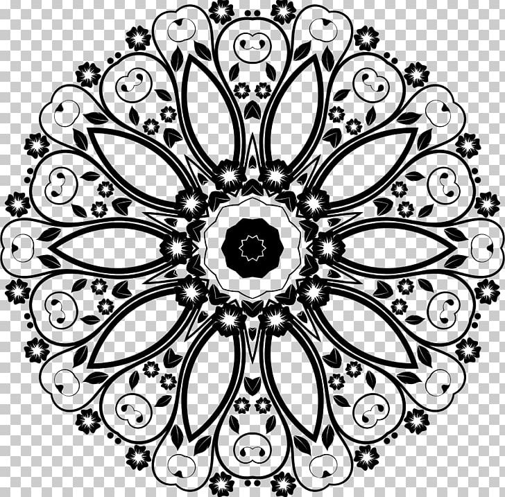 Flower Circle Drawing Floral Design PNG, Clipart, Bicycle Part, Bicycle Wheel, Black, Black And White, Circle Free PNG Download