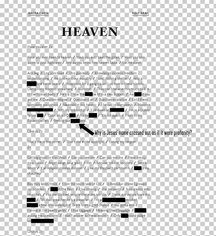 Heaven Lyrics Song Magna Carta Holy Grail Album PNG, Clipart, Album, Area, Black And White, Brand, Document Free PNG Download