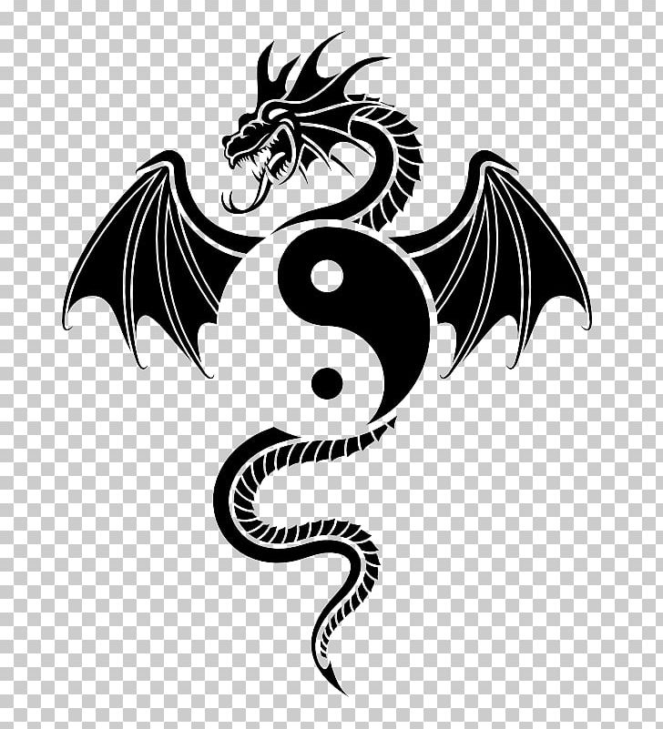 Tattoo Wall Decal Drawing Yin And Yang PNG, Clipart, Art, Chinese Dragon, Dragon, Fictional Character, Font Free PNG Download