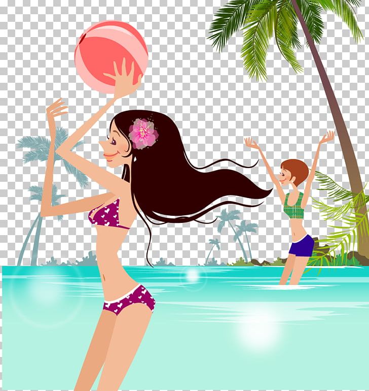 Beach Illustration PNG, Clipart, Beautiful Vector, Cdr, Encapsulated Postscript, Girl, Physical Fitness Free PNG Download
