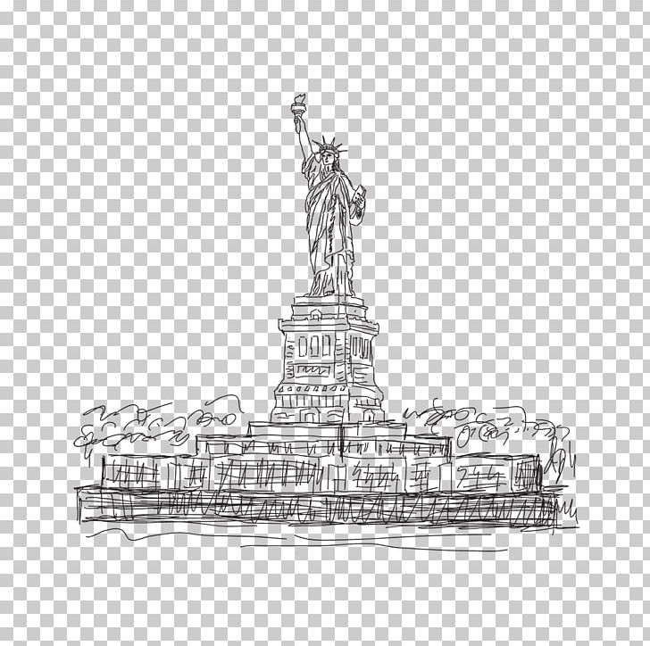 Statue Of Liberty Graphics Eiffel Tower Sketch PNG, Clipart, Artwork, Black And White, Drawing, Eiffel Tower, Landmark Free PNG Download