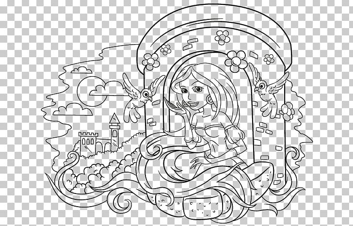 Rapunzel Drawing Painting Coloring Book Ariel PNG, Clipart, Ariel, Art, Artwork, Black, Black And White Free PNG Download