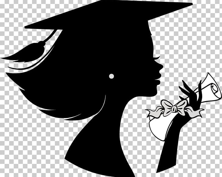 Graduation Ceremony Silhouette Female Girl PNG, Clipart, Animals, Art, Black, Black And White, Cartoon Free PNG Download