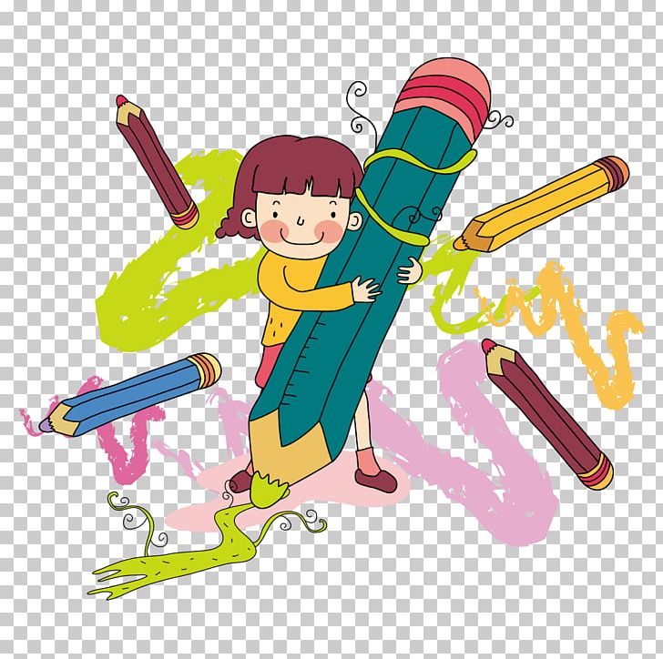 Cartoon Paintbrush Painting Illustration PNG, Clipart, Area, Art, Cartoon Girl, Cartoon Pencil, Child Free PNG Download